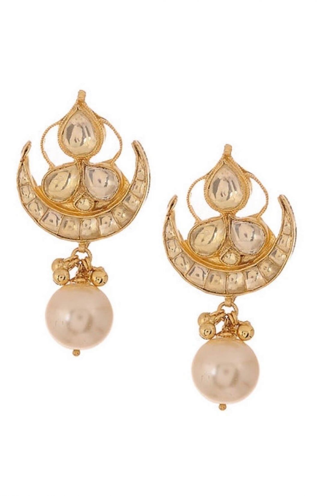 Gold Plated Kundan Earrings With Pear Drops 