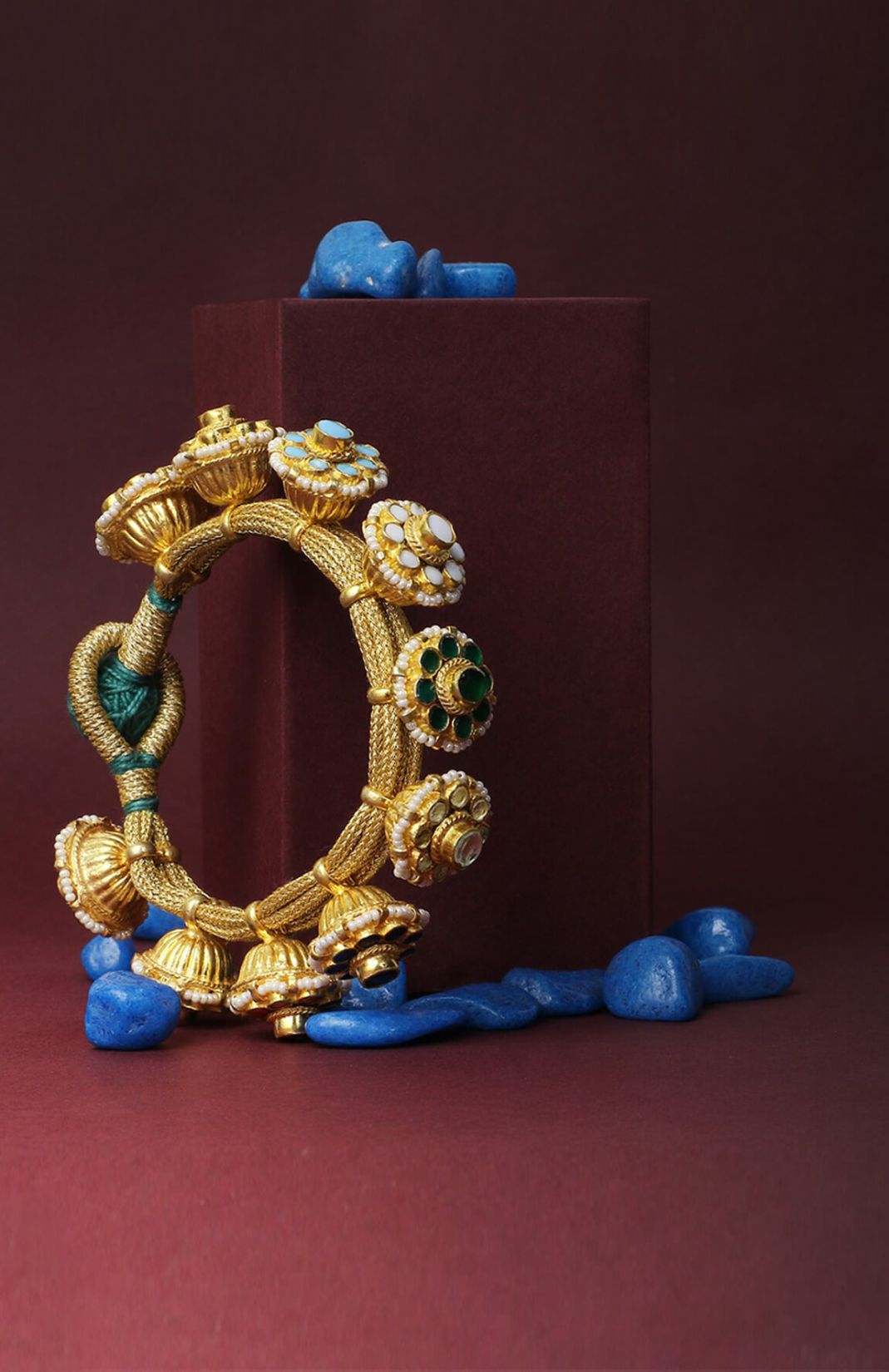 Gold Plated Kundan Multicoloured (Navratan) Bracelet