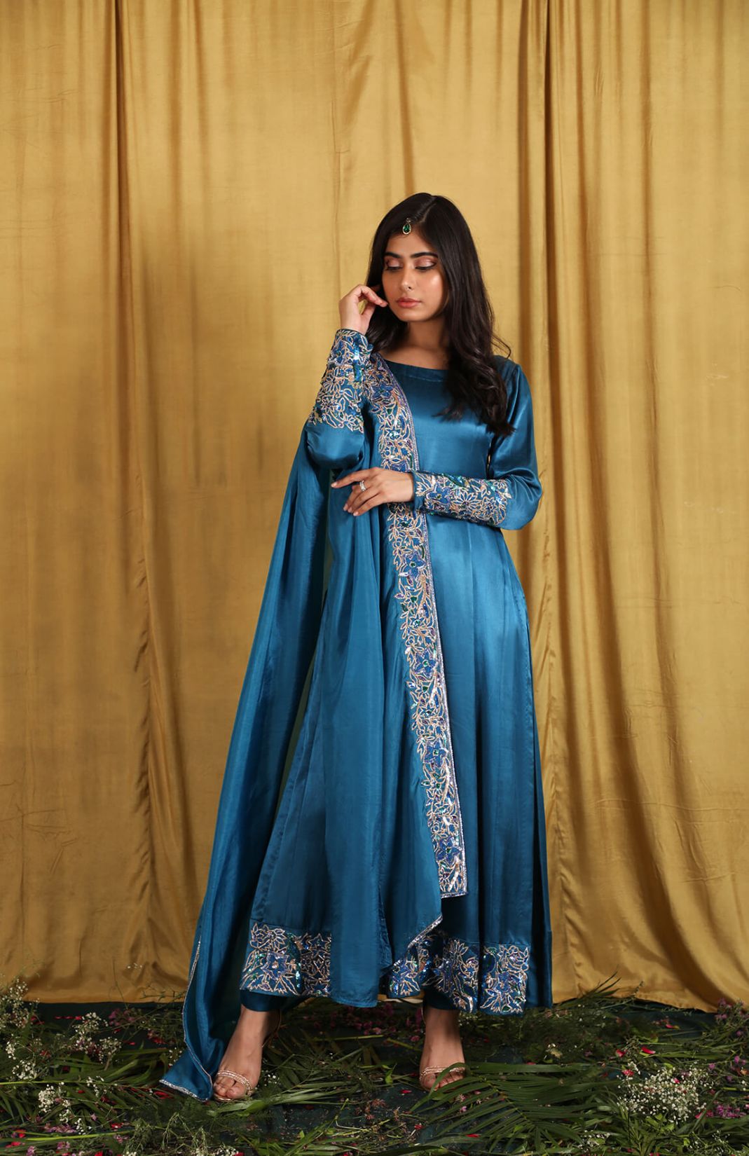 Peacock Blue Embroidered Suit Set