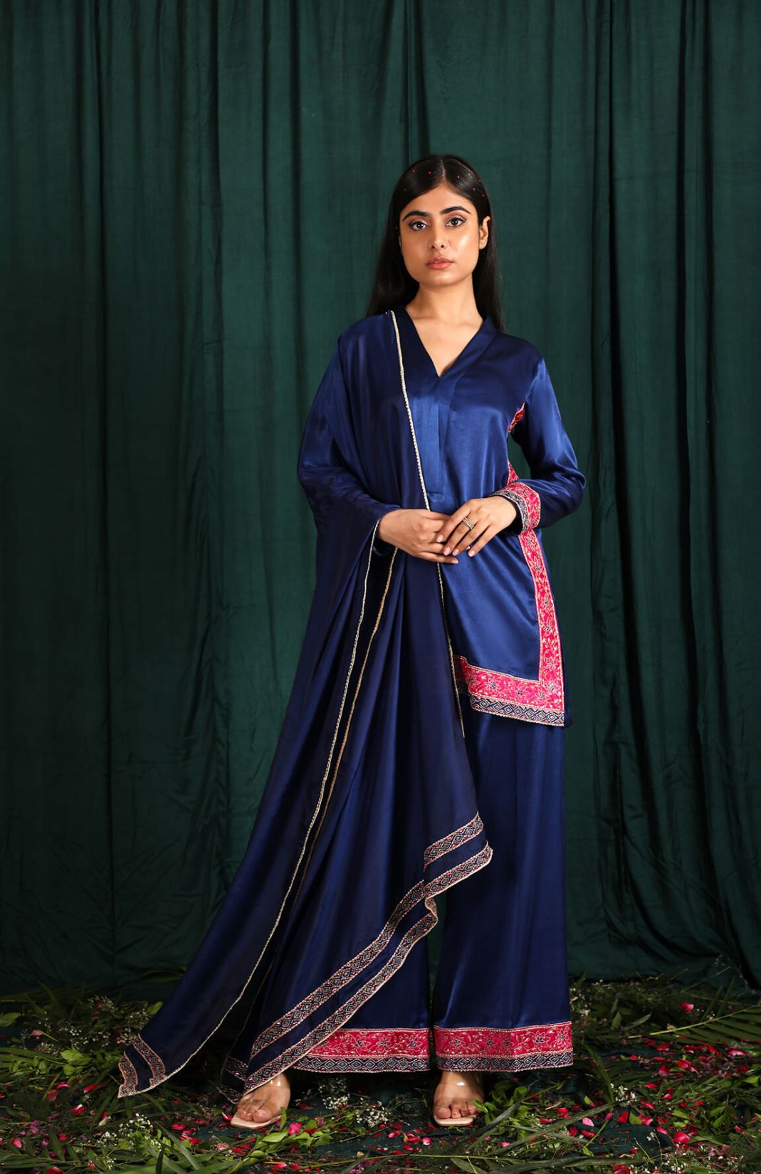 Midnight Blue Embroidered Suit Set