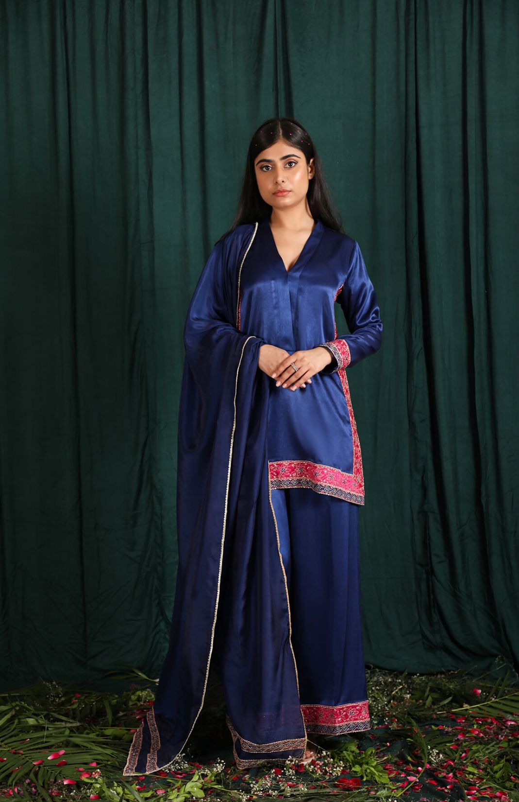 Midnight Blue Embroidered Suit Set