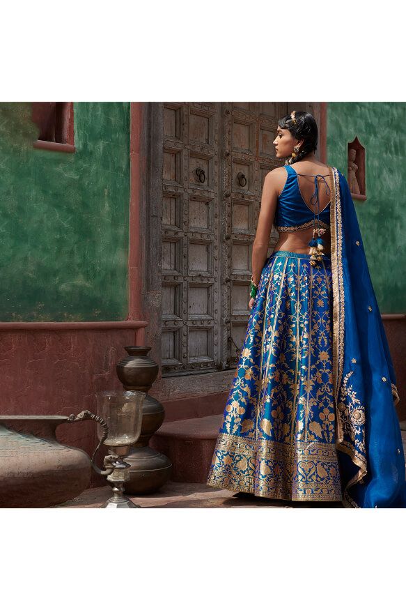 Peacock Blue Handloom Pure Katan Silk Banarasi Lehenga With Organza Dupatta And Blouse