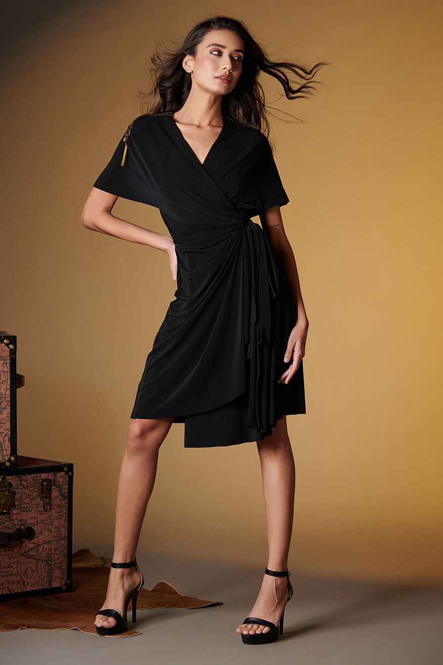 Black Minimalistic Draped Dress
